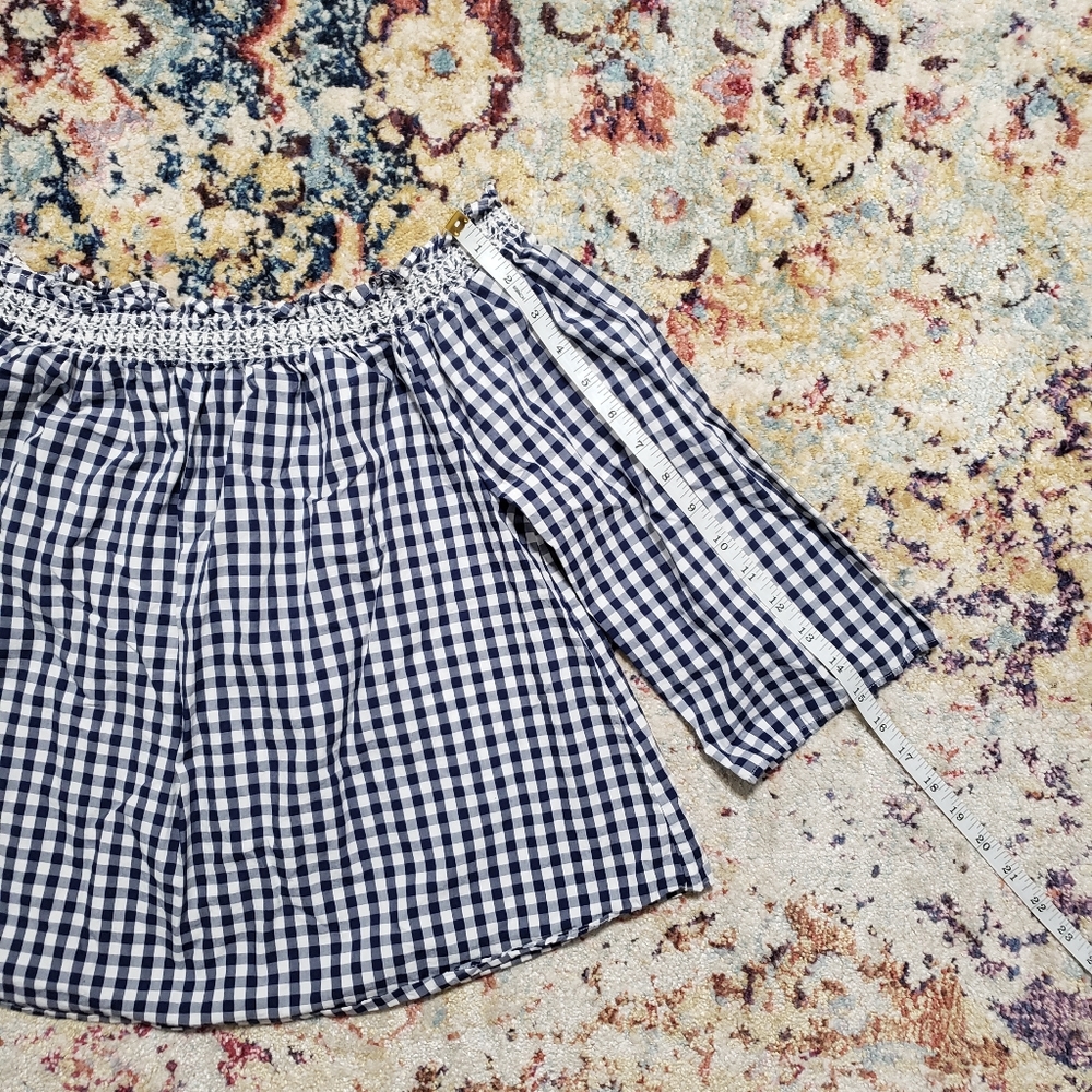 Madewell Smocked Gingham Off Shoulder Cropped Top Blue White Size Small - Picture 8 of 10